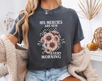 Comfort Colors® Boho Christian Shirt, Retro Floral Checkered Faith Tee, Religious Gift