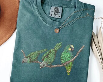 Comfort Colors® Birdwatching Shirt, Green Short Tailed Parrots, Bird Lover Gift, Birds On a Branch, Bird Watcher Gift T-Shirt