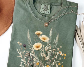Comfort Colors® Vintage gepresste Blumen T-Shirt, Boho Cottagecore Shirt, botanisches Blumen T-Shirt, Wildblumen T-Shirt, Geschenk für Gärtner