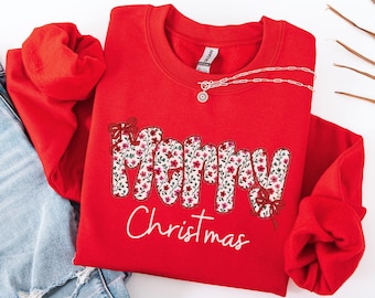 Floral Merry Christmas Shirt, Christmas Sweatshirt, Womens Holiday Crewneck