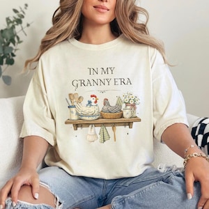 Comfort Colors® In My Granny Era Shirt, Vintage Farmhouse Chicken T-Shirt, Grandma Cottagecore Gift image 1
