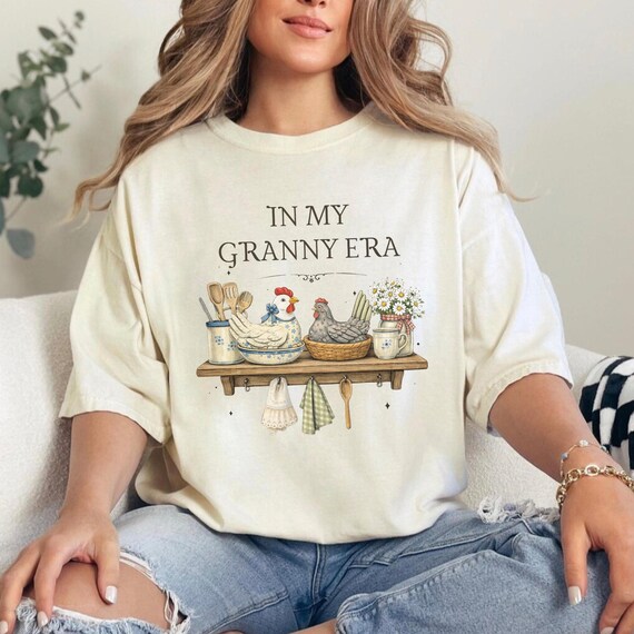 Comfort Colors® In My Granny Era Shirt, Vintage Farmhouse Chicken T-Shirt, Grandma Cottagecore Gift