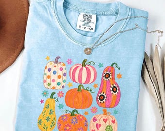 Comfort Colors® Colorful Pumpkin Patch Shirt, Cute Fall Pumpkin Tee, Whimsical Pumpkin T-Shirt, Cozy Fall Graphic Tee, Thanksgiving Shirt