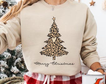 Christmas Tree Leopard Sweatshirt, Xmas Gift