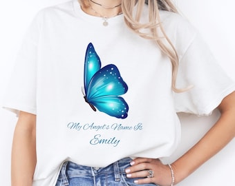 Personalized Memorial T-Shirt • My Angel’s Name Is • Shiny Butterfly Grief Gift • Custom Name Remembrance Shirt • Loss Tribute Tee