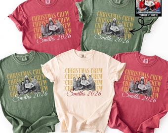 Comfort Colors® Personalized Photo Christmas Crew Shirt, Retro Matching Family Holiday Tee, Family Reunion Shirt, Group Christmas T-Shirt