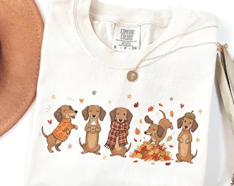 Comfort Colors® Fall Dachshund Shirt, Funny Wiener Dog Tee, Dog Mom Dad T-Shirt, Doxie Mom Gift