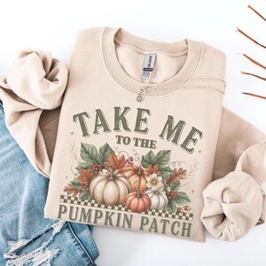 Sweat-shirt « Champ de citrouilles », T-shirt vintage d'automne, Pull ras du cou « Citrouille fraîche de la ferme », Pull rétro d'automne, Pull « Champ de citrouilles d'automne »