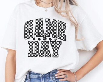 Game Day T-Shirt – Checkered Letters Game Day Tee, Team Spirit Shirt, Matching Game Day Outfits for Moms & Groups, Tailgate Party Shirt