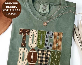 Comfort Colors® Faux Patchwork Touchdown Shirt, Football Mama T-shirt, Team Spirit Gift, Football Mom Tshirt,Tis the Season for Game Day Tee