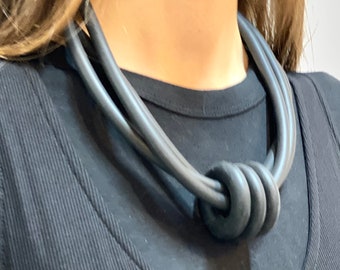 zoom fashion for home meetings, rubber necklace, bold design