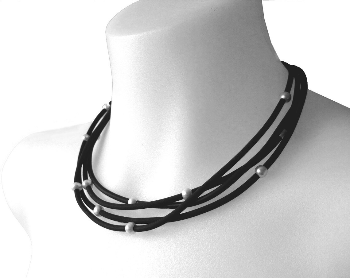 Freshwater pearl and rubber necklace edgy rubber jewelry Etsy