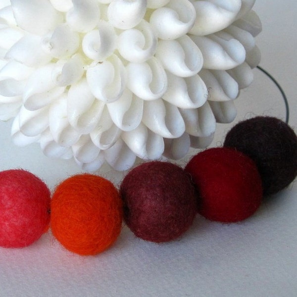 felt choker in winter colours, felt bead jewellery, tangerine orange, oxblood, ruby red, brown, eco friendly handmade gift under 25