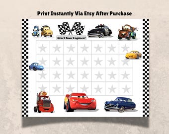 Cars-prestatiegrafiek, zindelijkheidstraininggrafiek, gedragsgrafiek, doelengrafiek, beloningsgrafiek, karweigrafiek, Instant Download, Digitale download
