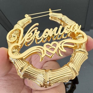 Custom Name Hoop Earrings,Name Bamboo Earrings,Personalized Earring,Big Hoop Earring,Name Jewelry,Personalized Hoops,Christmas Gifts For Her