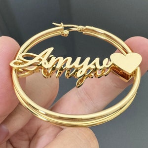 Custom Hoop Earrings,Gold Name Earrings,Personalized Earrings,Big Hoop Earrings,Name Plate Earrings,Custom Name Hoops,Name Jewelry,Mom Gifts