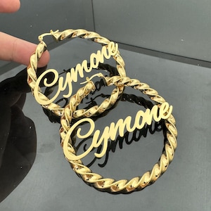 18K Gold Name Earrings,Custom Hoop Earrings,Twist Hoop Earrings,Large Big Hoop Earring,Personalized Earring,Name Jewelry,Mom Earrings,Gifts
