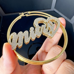 Custom Diamond Name Earrings,Gold Hoop Earrings,Bling Name Earrings,Big Name Earrings,Personalized Earring,Script Name Earrings,Jewelry Gift