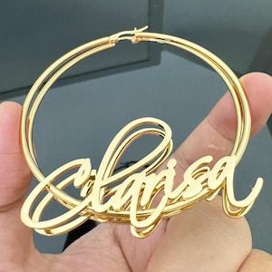 18K Gold Hoop Earrings,Big Name Earrings,Name Earrings Custom,Personalized Earrings,Minimalist Name Jewelry,Women Name Earrings,Mom Gifts