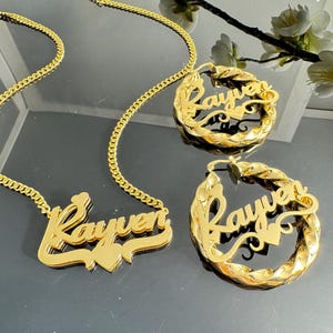 Custom Double Name Necklace Set,Twist Hoop Earrings,Gold Name Necklace,Name Jewelry Set,Personalized Earring,Women Name Earring,Gift For Her