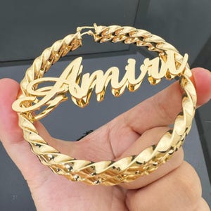 Custom Name Earrings,Twist Hoop Earrings,Personalized Earrings,Gold Hoop Earrings,Name Plate Jewelry,Big Name Earring,Birthday Gifts For Her