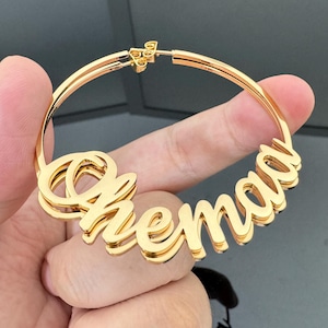 Custom Name Earrings,Gold Hoop Earrings,Personalized Earrings,Minimalist Name Earrings,Earrings For Women,Big Name Earring,Mom Jewelry Gifts