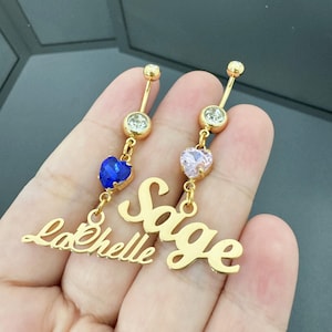 Anillo de ombligo con nombre personalizado, barra de ombligo brillante, anillo de ombligo dorado, anillo de ombligo personalizado, joyería corporal, joyería para piercing de ombligo, regalos de joyería de verano