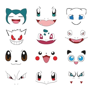 Paquete SVG de cara de Pikachu, cara de Pokémon SVG, diseño de camiseta, ojos de Pikachu, PNG imprimible, archivo de corte para Cricut, descarga instantánea de Pikachu