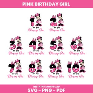 Anniversaire fille Minnie, Svg famille, Minnie correspondant à la famille, Svg chiffres Minnie Mouse, Png, Minnie Mouse Png, Anniversaire fille groupe