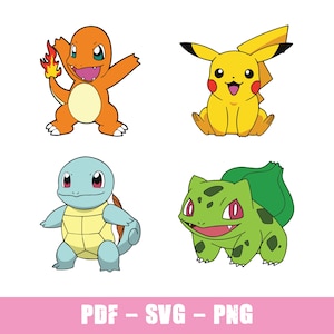 Paquete SVG de Pokémon, imágenes prediseñadas de Pokémon, Pikachu SVG, cumpleaños de Pokémon, Pokémon PNG, Cricut y silueta SVG, descarga instantánea
