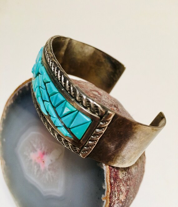 Victor Moses Begay Turquoise Mosaic Inlay Cuff Br… - image 4
