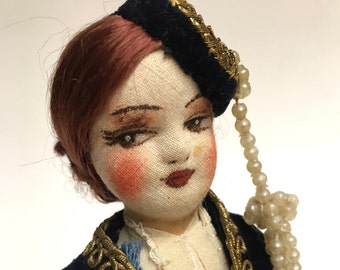 Kimport Label Greece Near East Industries Handmade Doll | Queen Amalia Greek Vintage Fashion