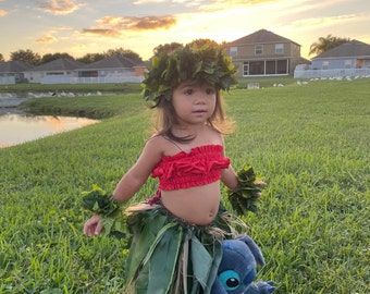 Hawaiian Ti Skirt With Top Lilo & Friends Two Piece Set For Smaller Hula Gal Performers ~ Made To Order Photo Op Costume