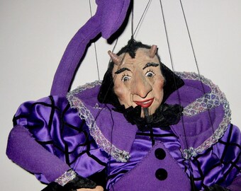 Large Lucifer Devil Fashionista Marionette ~ 6 String Catalonian Puppet ~ Used & Abused Good For An Upcycle Recycle Art Project or As Is