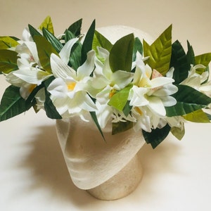 Orchid Lei Po'o Hawaiian Flower Crown | Head Garland Greens Floral Wreath For Mother Earth Children Choose With OR Without Flowers