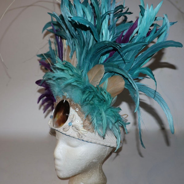 Tahitian Teal Headdress Made To Order Feathered Dance Supply