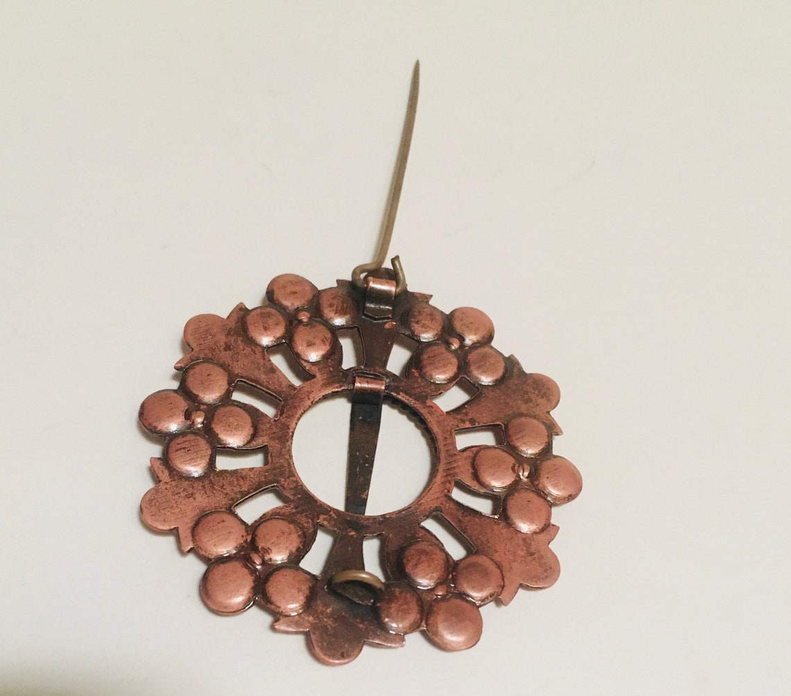 Sakta Pin Latvian Flat Brooch Sakta, Baltic Copper Pin Antique, Folk Costume ...