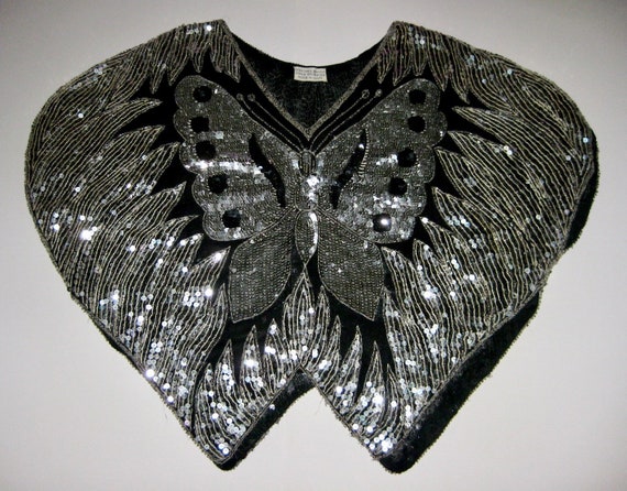 Magical Butterfly Cape Festooned With Sequins | The Vintage Cocktail Poncho | Personal Strobe Light | Gently Worn Opulence Classic 1970s View 2