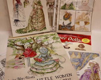 Vintage Paper Doll Ephemera Uncut Little Women, Colonial Brides, German Bisque & More Period Historical Costumes Playthings From Yesteryear