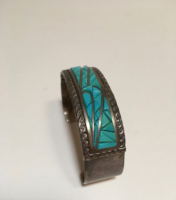 Victor Moses Begay Turquoise Mosaic Inlay Cuff Br… - image 6