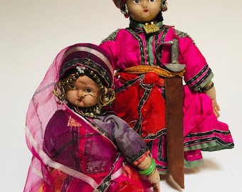 Vintage Hindu Wedding Dolls | Lavish Mid Century Cloth Pair In Traditional Bride & Groom Attire | World Heritage