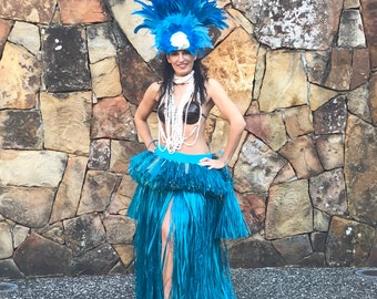 Small Feathered Tahitian Headpiece ~ Shades Of Blue Made To Order