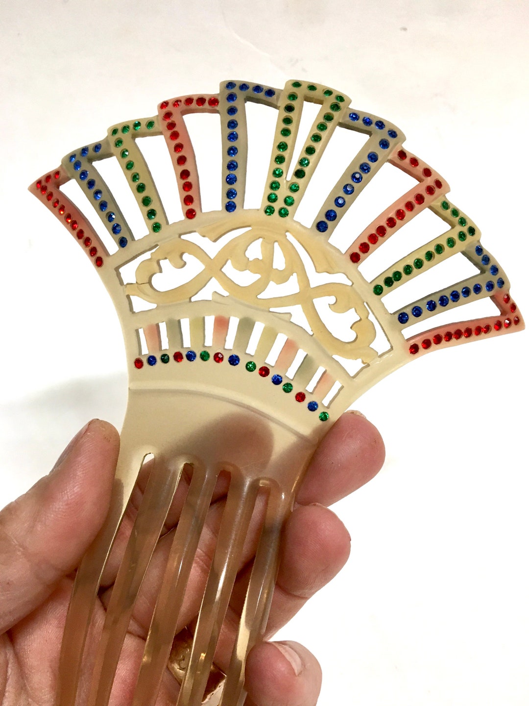 Classic Hair Comb Art Deco Era, Style Moderne Celluloid Architectural