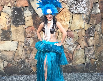 Small Feathered Tahitian Headpiece ~ Shades Of Blue Made To Order