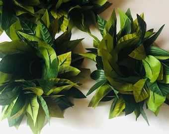 Green Leafy Bracelets Or Anklets For Adults Who Do Halloween aka Hulaween | Artificial Hawaiian Kupe'e For Costume Accessories