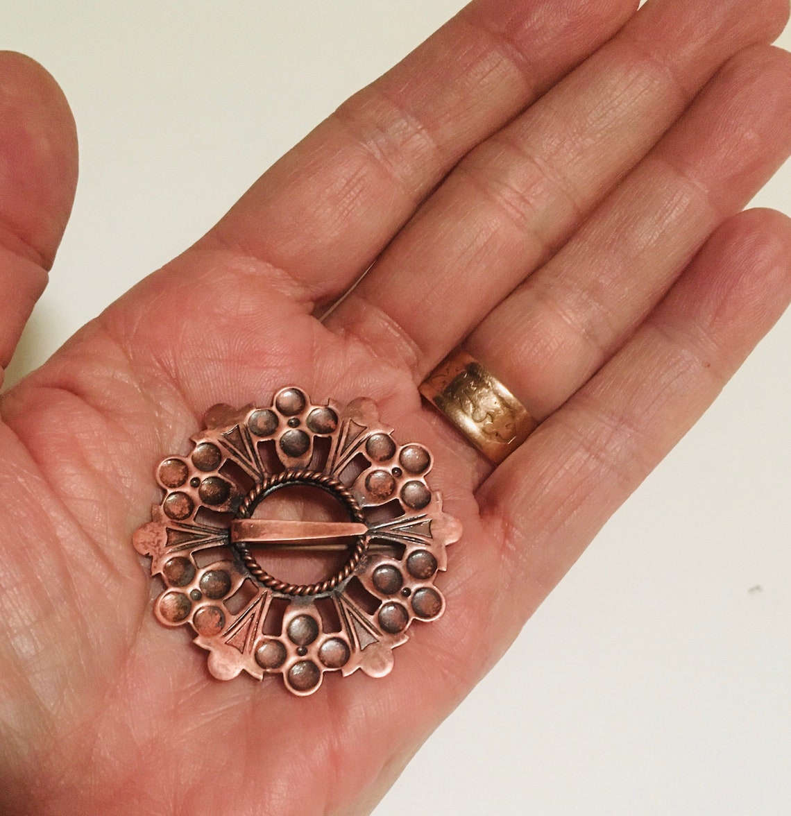 Sakta Pin Latvian Flat Brooch Sakta, Baltic Copper Pin Antique, Folk Costume ...