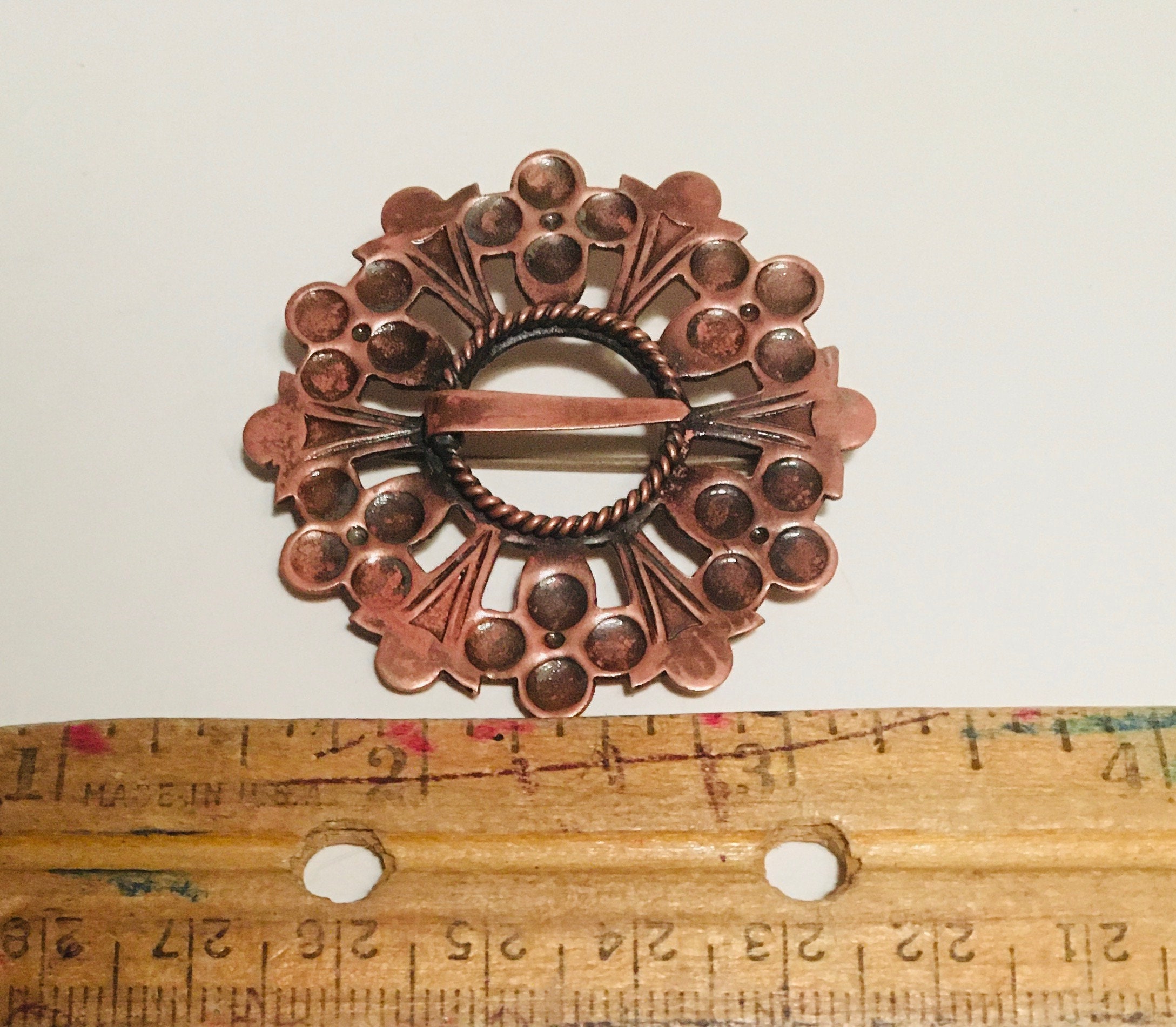 Sakta Pin Latvian Flat Brooch Sakta, Baltic Copper Pin Antique, Folk Costume ...