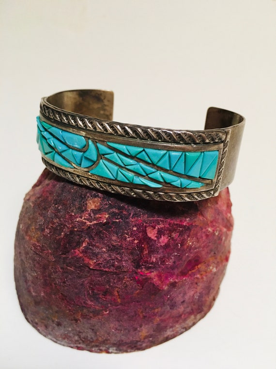 Victor Moses Begay Turquoise Mosaic Inlay Cuff Br… - image 8