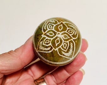 Mexican Soapstone Trinket Keeper Vintage | Unique Carved Storage Container For Rings & Other Small Mementos | Little Handmade Stone Vessel