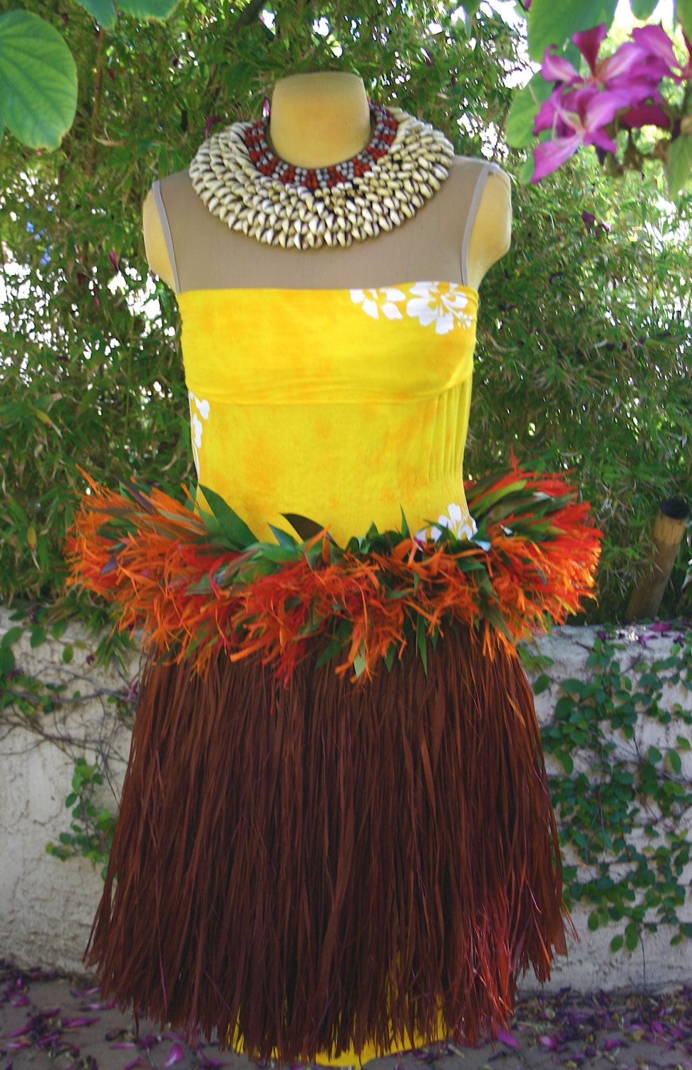 READY MADE TAHITIAN Costume Includes Headpiece & Short Grass Skirt Lined  With Velcro Closuresold as a Set Unless Requested Separate 